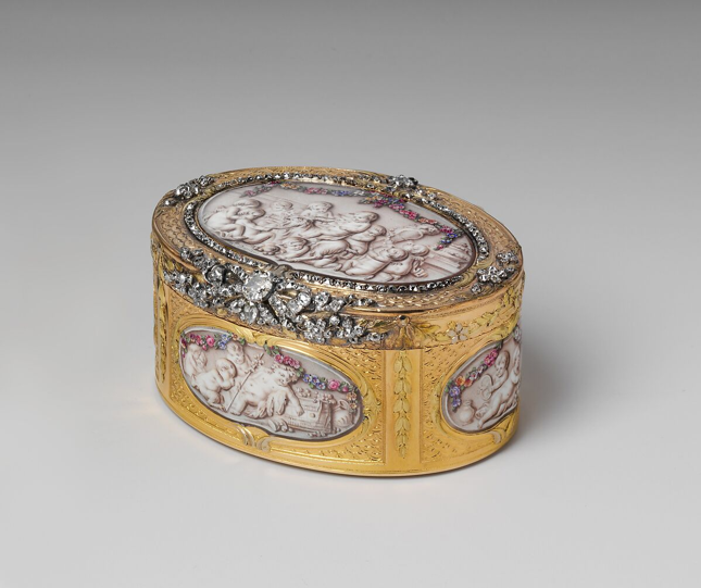 Decorated gold snuff box designed by a woman artist, in Making Her Mark exhibition at AGO.