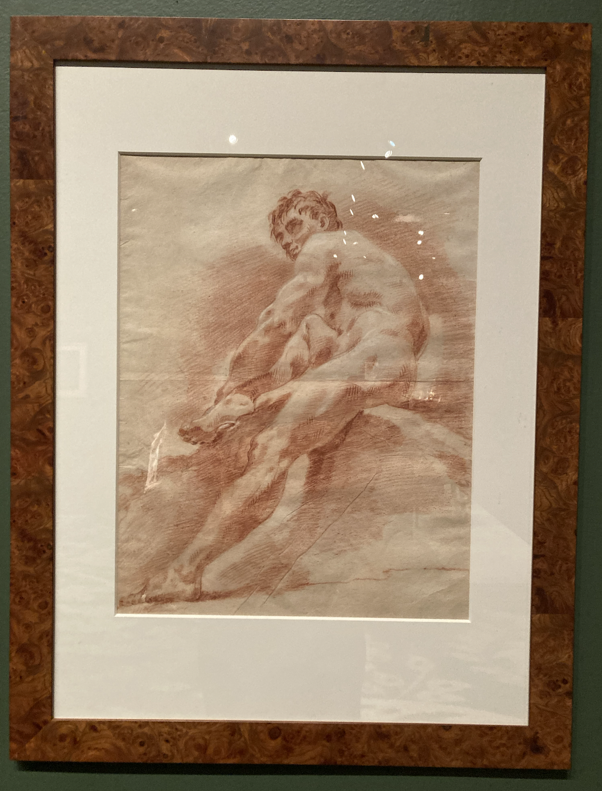 Red and white chalk male nude by Giulia Lama in Making Her Mark exhibition at AGO.